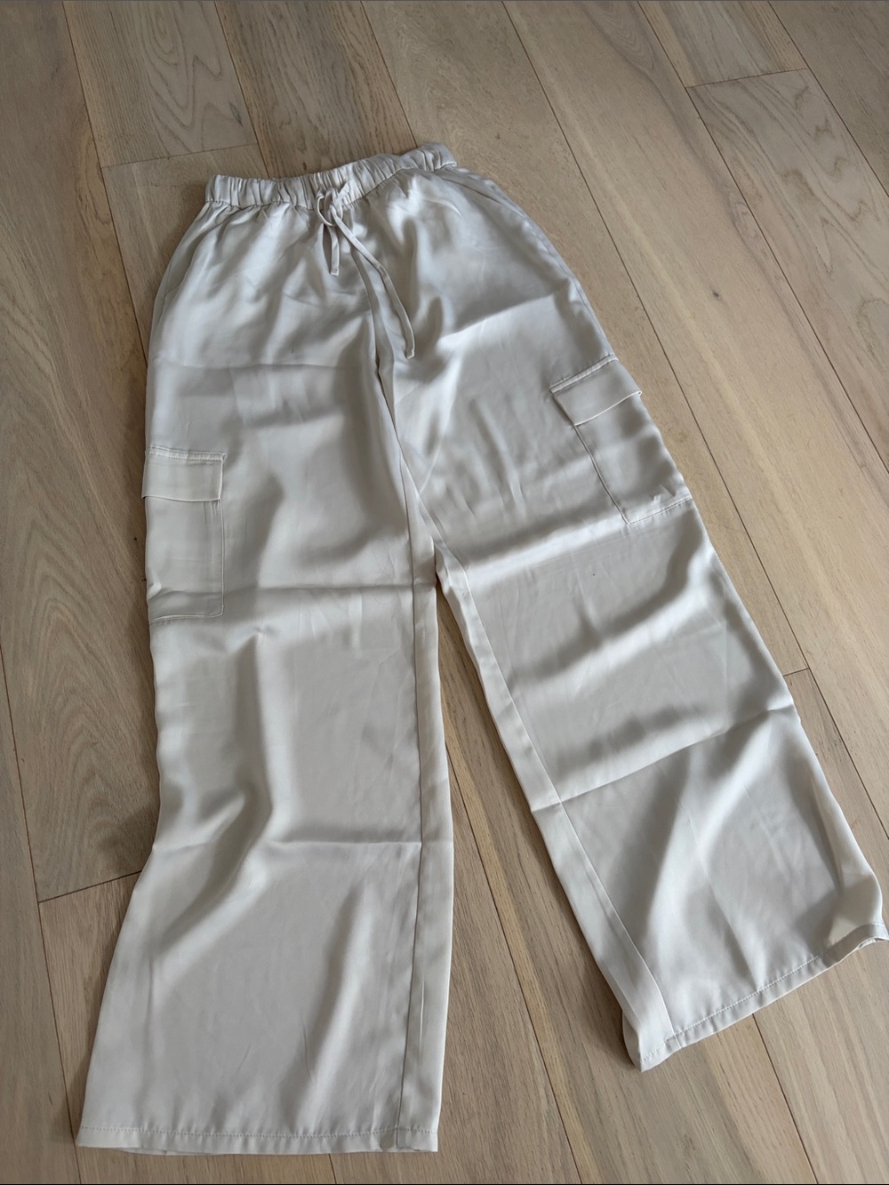 NWT Wide Leg Satin Cargo Pants